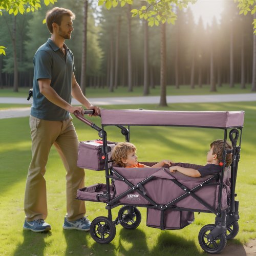 Wagon Stroller for 2 Kids Push Pull Quad Collapsible Stroller with Adjustable