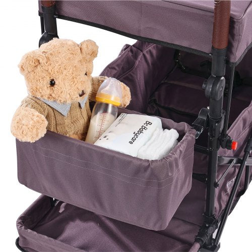 Wagon Stroller for 2 Kids Push Pull Quad Collapsible Stroller with Adjustable