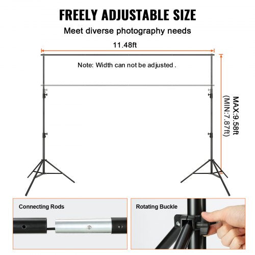 12 x 10 ft Heavy Duty Backdrop Stand Height Adjustable Photography Backdrop