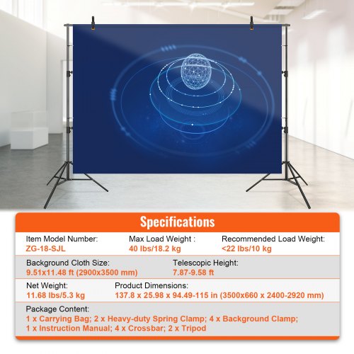 12 x 10 ft Heavy Duty Backdrop Stand Height Adjustable Photography Backdrop