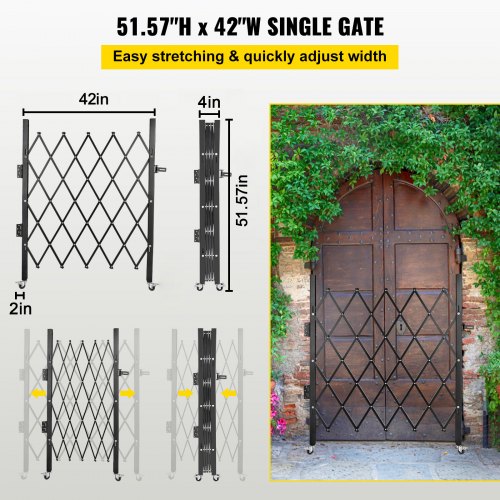 Single Folding Security Gate 48 H x 37 W Folding Door Gate Steel