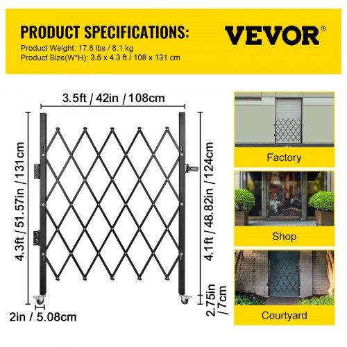Single Folding Security Gate 48 H x 37 W Folding Door Gate Steel
