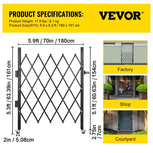 Single Folding Security Gate 5 H x 512 W Folding Door Gate Steel
