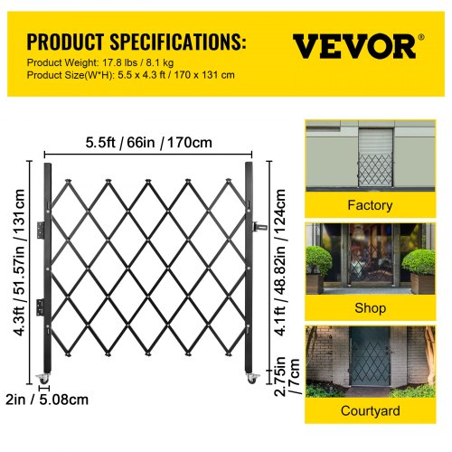 Single Folding Security Gate 48 H x 66 W Folding Door Gate Steel