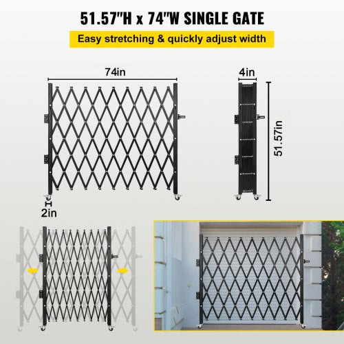 Single Folding Security Gate 74W x 5157H Folding Door Gate Steel