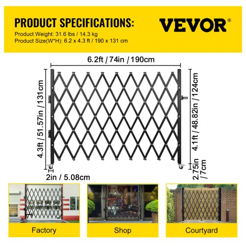Single Folding Security Gate 74W x 5157H Folding Door Gate Steel