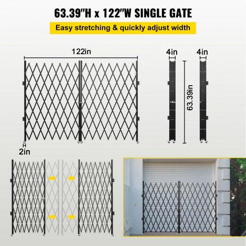 Double Folding Security Gate 5 H x 10 W Folding Door Gate Steel