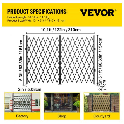 Double Folding Security Gate 5 H x 10 W Folding Door Gate Steel