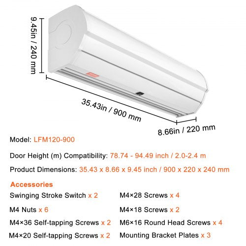 36 Commercial Indoor Air Curtain Super Power 2 Speeds 900CFM Wall Mounted
