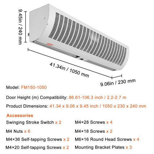 42 Commercial Indoor Air Curtain Super Power 2 Speeds 1350CFM Wall Mounted