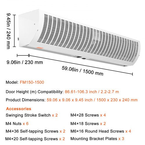 60 Commercial Indoor Air Curtain Super Power 2 Speeds 2100CFM Wall Mounted
