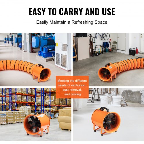 Portable Ventilator 12 inch Heavy Duty Cylinder Fan with 33ft Duct Hose