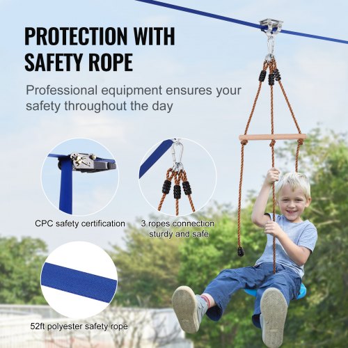 Zipline Kit for Kids and Adult 52 ft Zip Line Kits Up to 500 lb Backyard