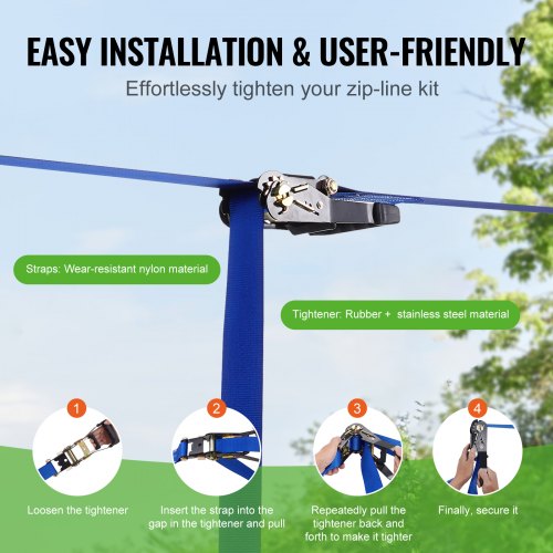 Zipline Kit for Kids and Adult 52 ft Zip Line Kits Up to 500 lb Backyard