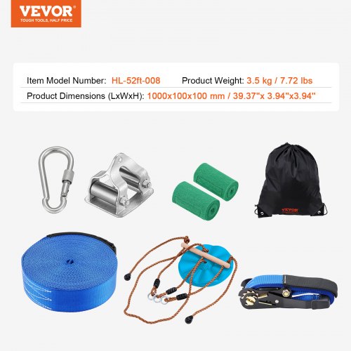 Zipline Kit for Kids and Adult 52 ft Zip Line Kits Up to 500 lb Backyard
