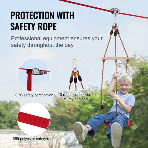 Zipline Kit for Kids and Adult 65 ft Zip Line Kits Up to 500 lb Backyard