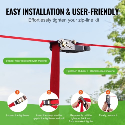 Zipline Kit for Kids and Adult 65 ft Zip Line Kits Up to 500 lb Backyard