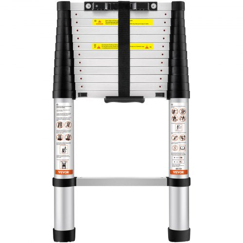 Telescoping Ladder 12.5 FT Aluminum Onebutton Retraction Collapsible