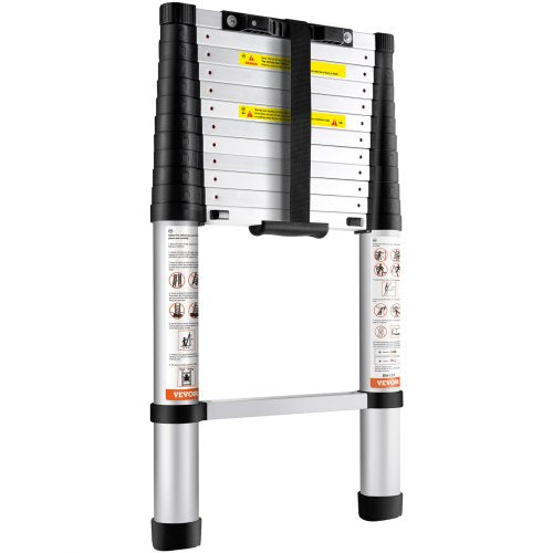 Telescoping Ladder 12.5 FT Aluminum Onebutton Retraction Collapsible