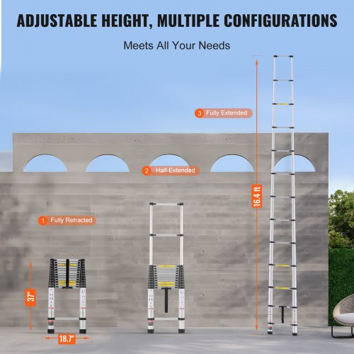 Telescoping Ladder 16.4FT Aluminum Lightweight Extension Ladder