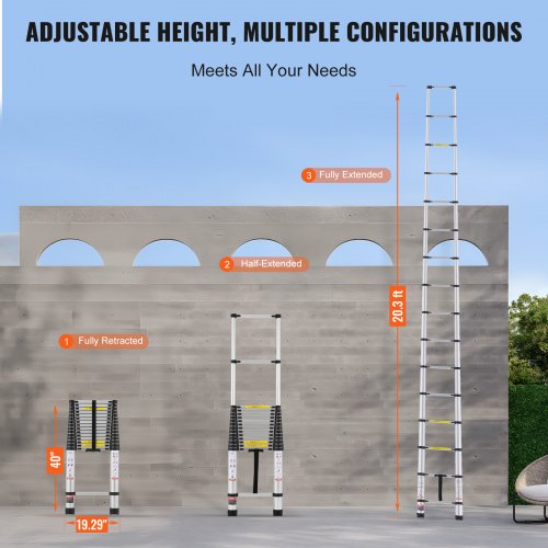 Telescoping Ladder 20.3FT Aluminum Lightweight Extension Ladder