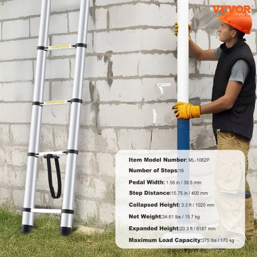 Telescoping Ladder 20.3FT Aluminum Lightweight Extension Ladder