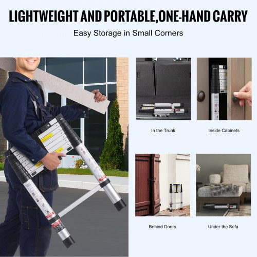 Telescoping Ladder 8.5FT Aluminum Lightweight Extension Ladder Onebutton