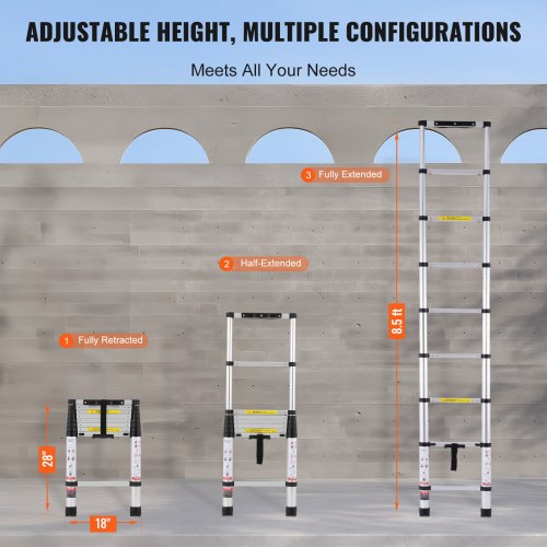 Telescoping Ladder 8.5FT Aluminum Lightweight Extension Ladder Onebutton