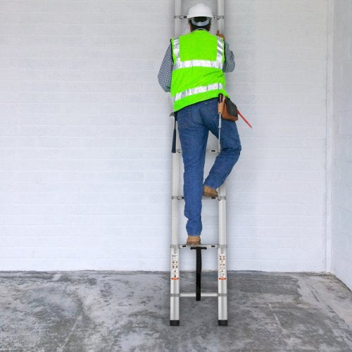 Telescoping Ladder 18.5 FT Aluminum Onebutton Retraction Collapsible
