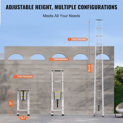 Telescoping Ladder 16.5FT Aluminum Lightweight Extension Ladder