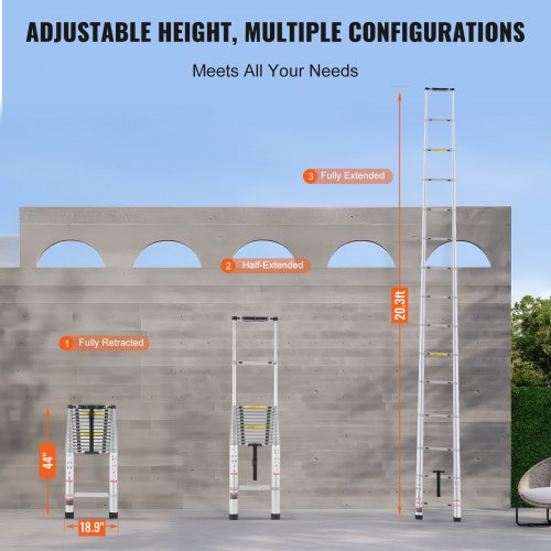Telescoping Ladder 20.3FT Aluminum Lightweight Extension Ladder