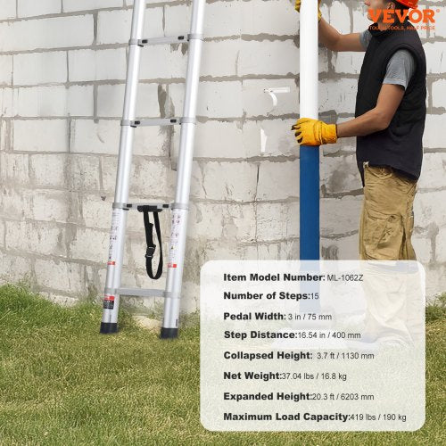 Telescoping Ladder 20.3FT Aluminum Lightweight Extension Ladder