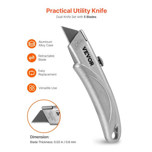 Utility Knife 2Pack Retractable Box Cutter with Aluminum Alloy Case SK5