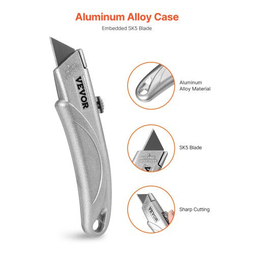 Utility Knife 2Pack Retractable Box Cutter with Aluminum Alloy Case SK5