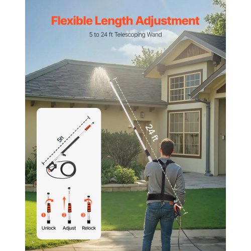 Pressure Washer Telescoping Wand 24 ft 4000 psi Telescopic Spray Wand