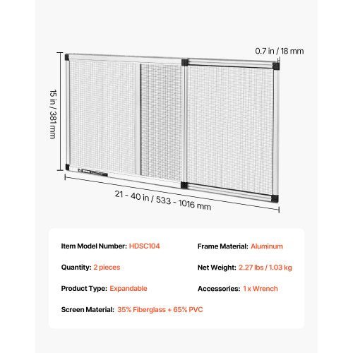 Adjustable Window Screen 15 H x 21  40 W 2 Packs Expandable Windows