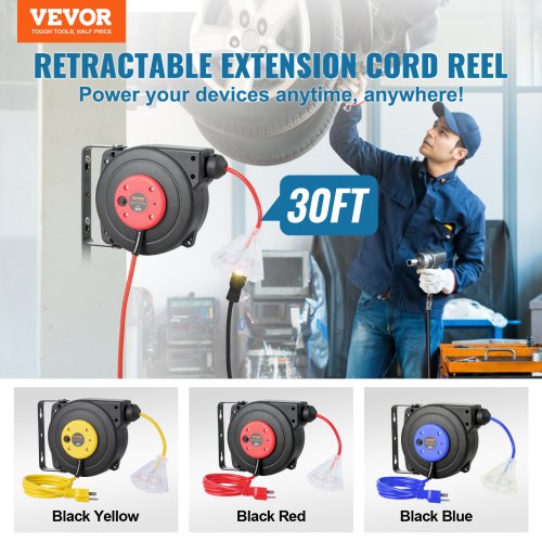 Retractable Extension Cord Reel Power Cord Reel 30FT 16AWG3C SJTOW