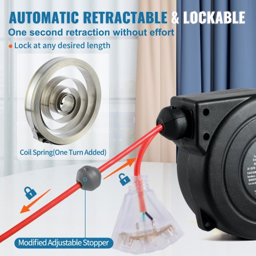 Retractable Extension Cord Reel Power Cord Reel 30FT 16AWG3C SJTOW
