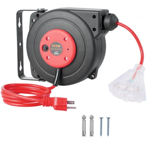 Retractable Extension Cord Reel Power Cord Reel 30FT 16AWG3C SJTOW