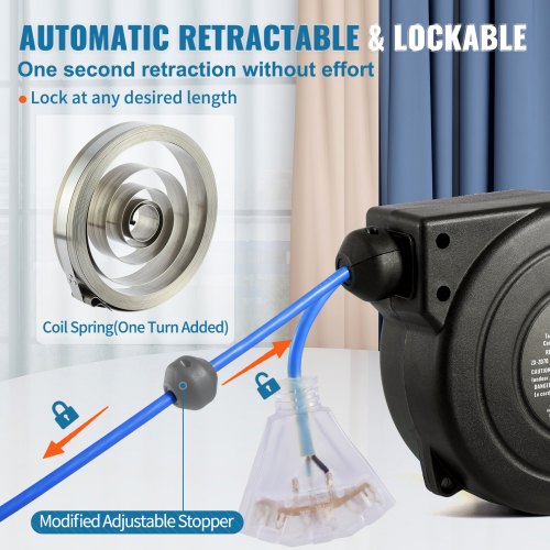 Retractable Extension Cord Reel Power Cord Reel 30FT 16AWG3C SJTOW