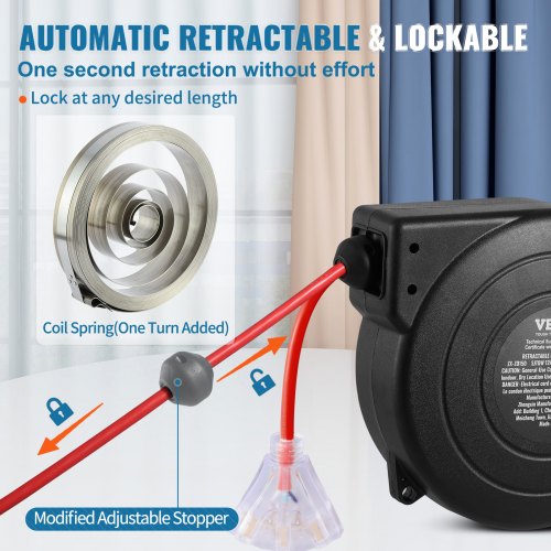 Retractable Extension Cord Reel 45 FT Heavy Duty 12AWG3C SJTOW