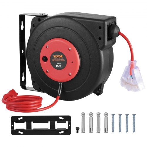 Retractable Extension Cord Reel 45 FT Heavy Duty 12AWG3C SJTOW