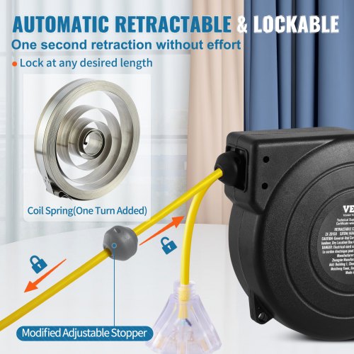 Retractable Extension Cord Reel 50 FT Heavy Duty 14AWG3C SJTOW