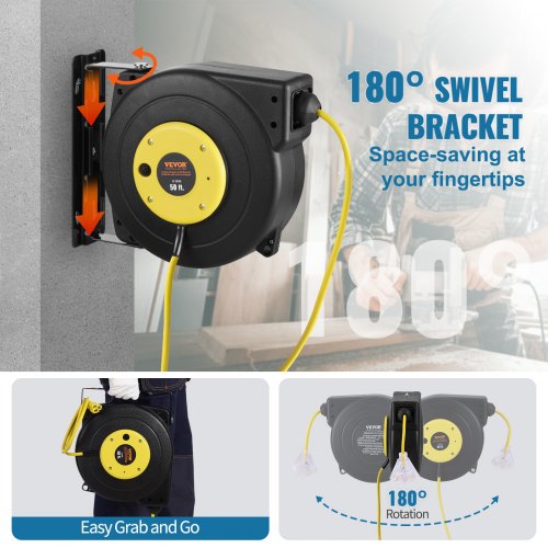 Retractable Extension Cord Reel 50 FT Heavy Duty 14AWG3C SJTOW