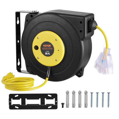 Retractable Extension Cord Reel 50 FT Heavy Duty 14AWG3C SJTOW