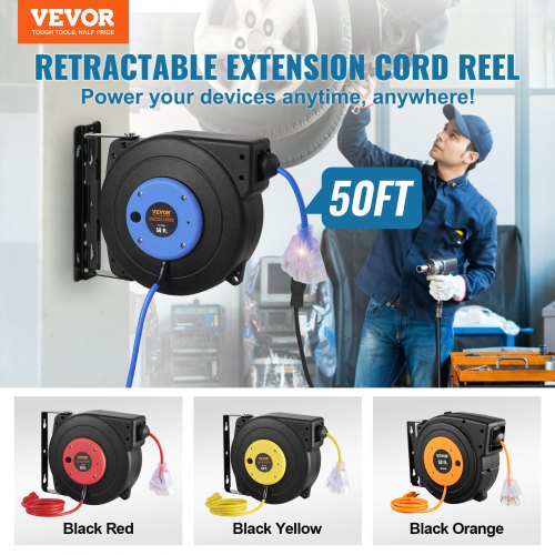 Retractable Extension Cord Reel 50 FT Heavy Duty 14AWG3C SJTOW
