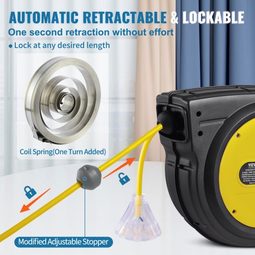 Retractable Extension Cord Reel 65 FT Heavy Duty 12AWG3C SJTOW