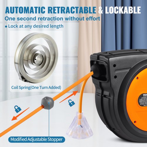 Retractable Extension Cord Reel 75 FT Heavy Duty 14AWG3C SJTOW