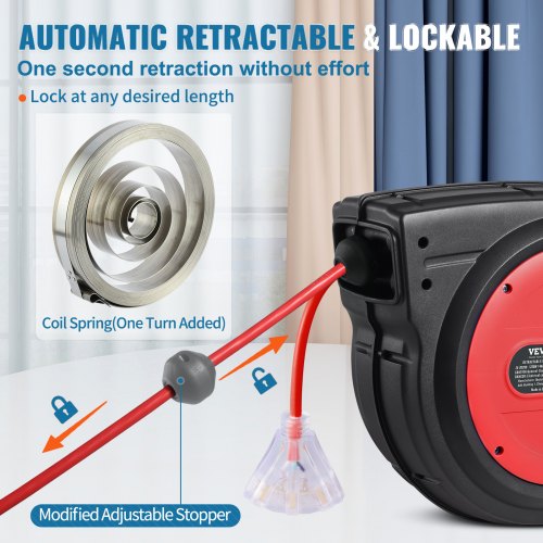 Retractable Extension Cord Reel 75 FT Heavy Duty 14AWG3C SJTOW