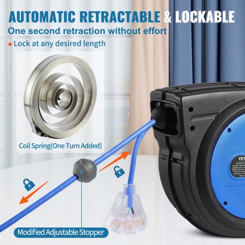 Retractable Extension Cord Reel 75 FT Heavy Duty 14AWG3C SJTOW